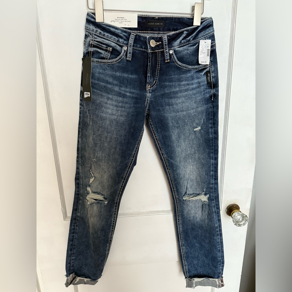 Maurices Dark Blue Distressed Skinny Jeans